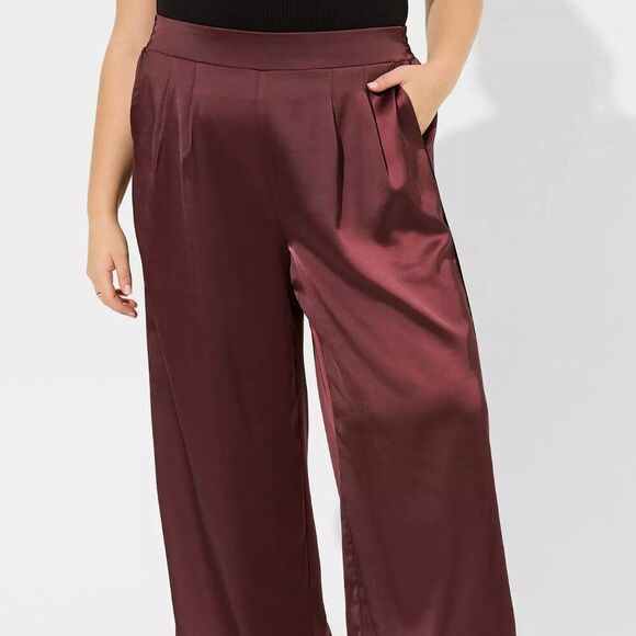 New Purple Wide Leg Satin High Rise Pant - Picture 2 of 8